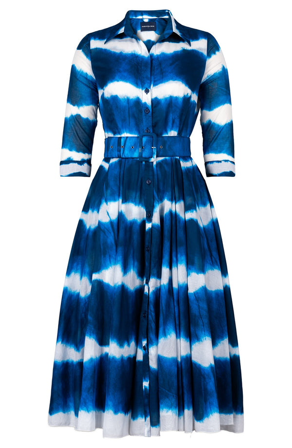 Aster Dress Shirt Collar 3/4 Sleeve Midi Length Cotton Musola (Shibori Tie)
