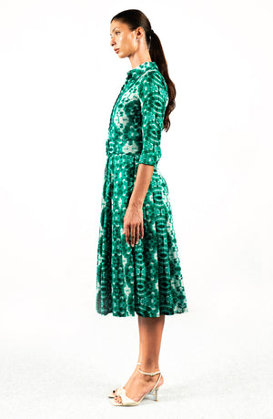 Audrey Dress #4 Shirt Collar 3/4 Sleeve Midi Length Musola (Shibori Tokaido)