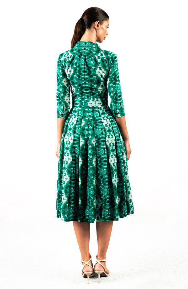 Audrey Dress #4 Shirt Collar 3/4 Sleeve Midi Length Musola (Shibori Tokaido)