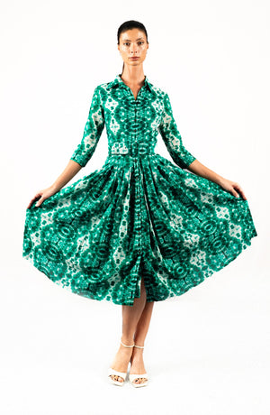 Audrey Dress #4 Shirt Collar 3/4 Sleeve Midi Length Musola (Shibori Tokaido)