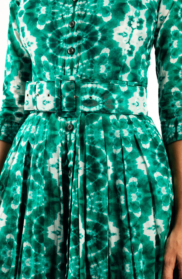 Audrey Dress #4 Shirt Collar 3/4 Sleeve Midi Length Musola (Shibori Tokaido)