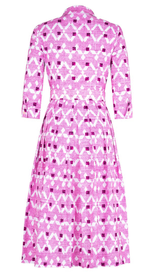 Audrey Dress #1 Shirt Collar 3/4 Sleeve Midi Length Cotton Stretch (Shirting Heiroom Small)