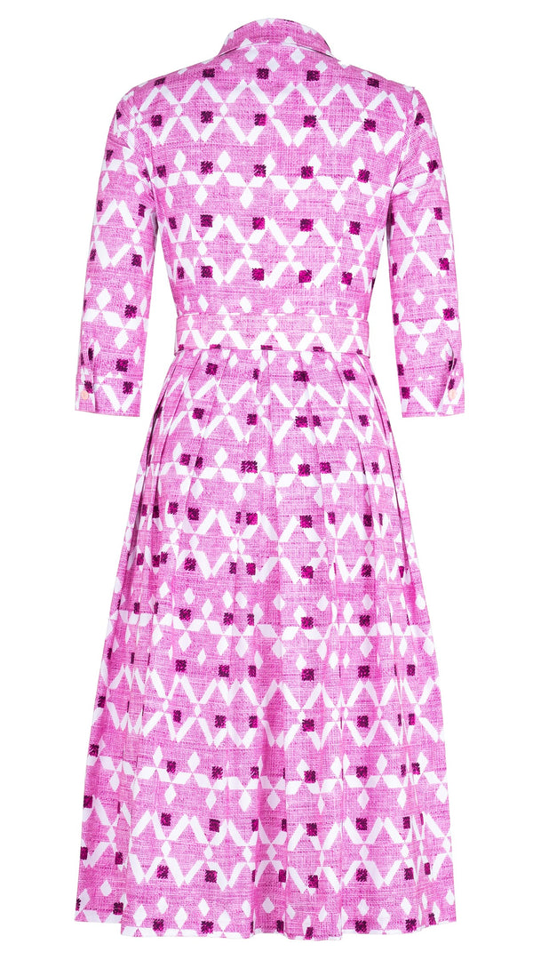 Audrey Dress #1 Shirt Collar 3/4 Sleeve Midi Length Cotton Stretch (Shirting Heiroom Small)