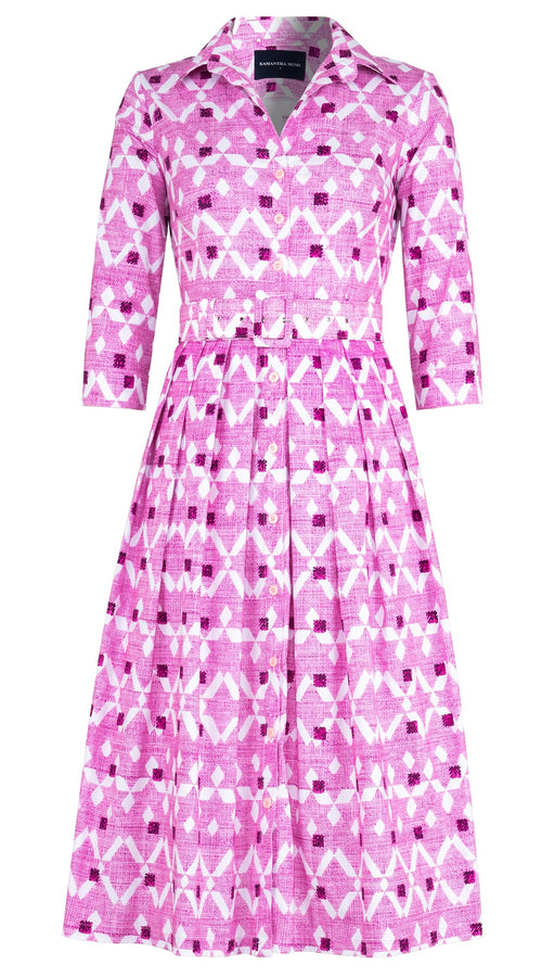 Audrey Dress #1 Shirt Collar 3/4 Sleeve Midi Length Cotton Stretch (Shirting Heiroom Small)