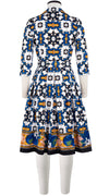 Audrey Dress #1 Shirt Collar 3/4 Sleeve Cotton Stretch (Sicilian Ceramic Tile Border)