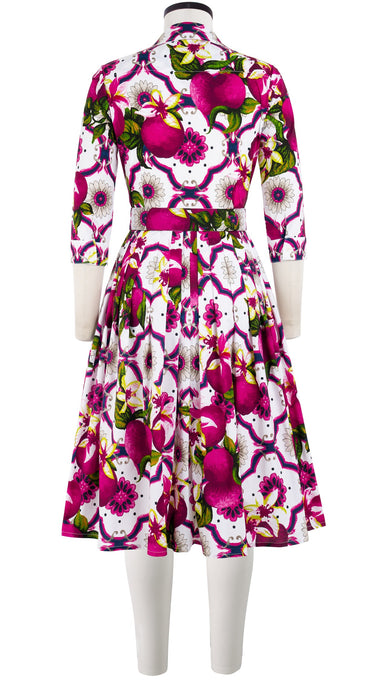 Audrey Dress #2 Shirt Collar 3/4 Sleeve Long Length Cotton Stretch (Sicilian Lemon All Over)