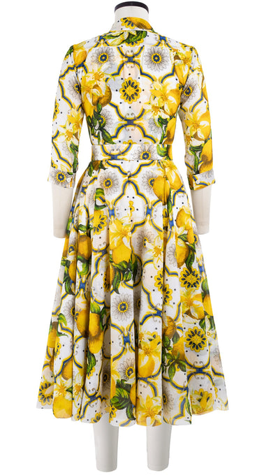 Avenue Dress Shirt Collar 3/4 Sleeve Midi Length Cotton Musola (Sicilian Lemon All Over)