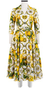 Avenue Dress Shirt Collar 3/4 Sleeve Midi Length Cotton Musola (Sicilian Lemon All Over)