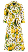 Olivia Dress Shirt Collar 3/4 Sleeve Long Length Cotton Stretch (Sicilian Lemon All Over)