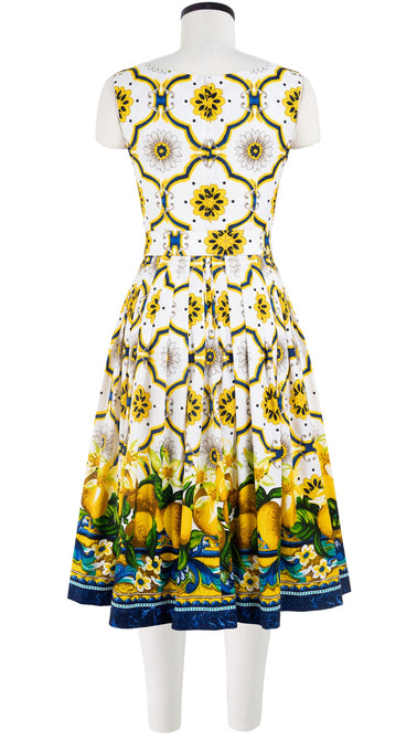 Florance Dress #2 Boat Neck Sleeveless Long Length Cotton Stretch (Sicilian Lemon Border)
