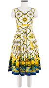 Florance Dress #2 Boat Neck Sleeveless Long Length Cotton Stretch (Sicilian Lemon Border)
