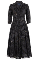 Audrey Dress #4 Shirt Collar 3/4 Sleeve Midi Length Wool (Snake Whip) - Charcoal