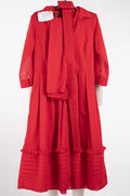 Audrey Dress #1 Shirt Collar 3/4 Sleeve with Tucks Cotton Stretch_Solid_Red