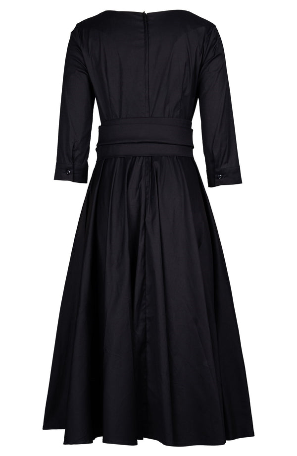 April Dress Heart Neck 3/4 Sleeve Midi Length Cotton Stretch (Solid)