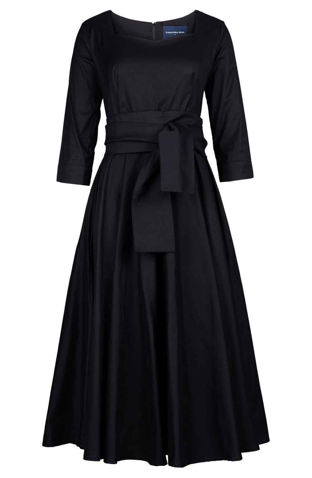 April Dress Heart Neck 3/4 Sleeve Midi Length Cotton Stretch (Solid)