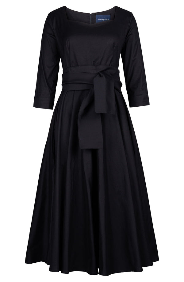 April Dress Heart Neck 3/4 Sleeve Midi Length Cotton Stretch (Solid)