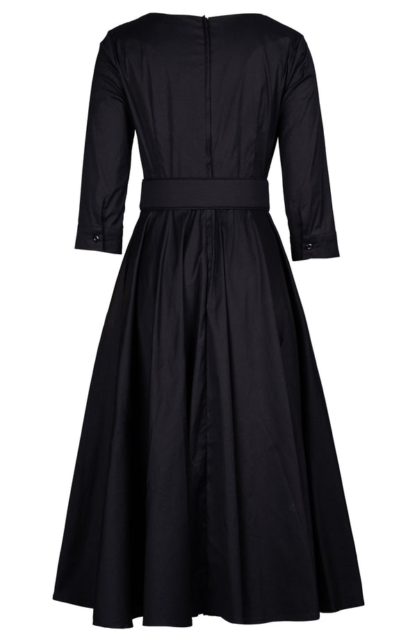 April Dress Heart Neck 3/4 Sleeve Midi Length Cotton Stretch (Solid)