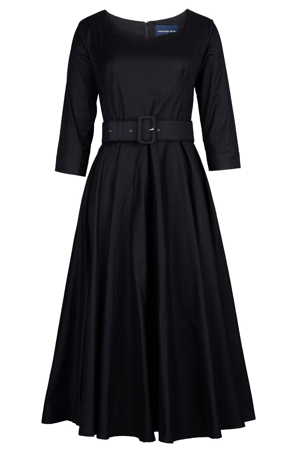 April Dress Heart Neck 3/4 Sleeve Midi Length Cotton Stretch (Solid)