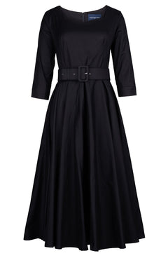 April Dress Heart Neck 3/4 Sleeve Midi Length Cotton Stretch (Solid)