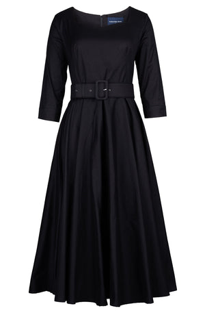 April Dress Heart Neck 3/4 Sleeve Midi Length Cotton Stretch (Solid)