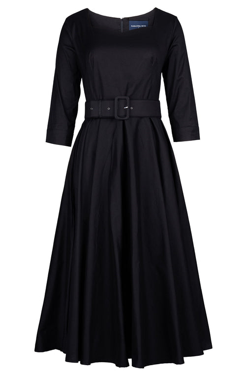 April Dress Heart Neck 3/4 Sleeve Midi Length Cotton Stretch (Solid)