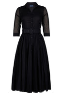 Aster Dress Shirt Collar 3/4 Sleeve Midi Length Silk Musola (Solid)