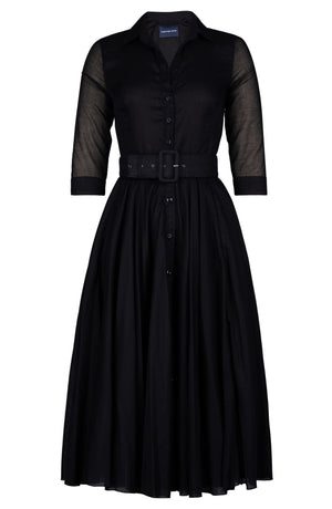 Aster Dress Shirt Collar 3/4 Sleeve Midi Length Silk Musola (Solid)