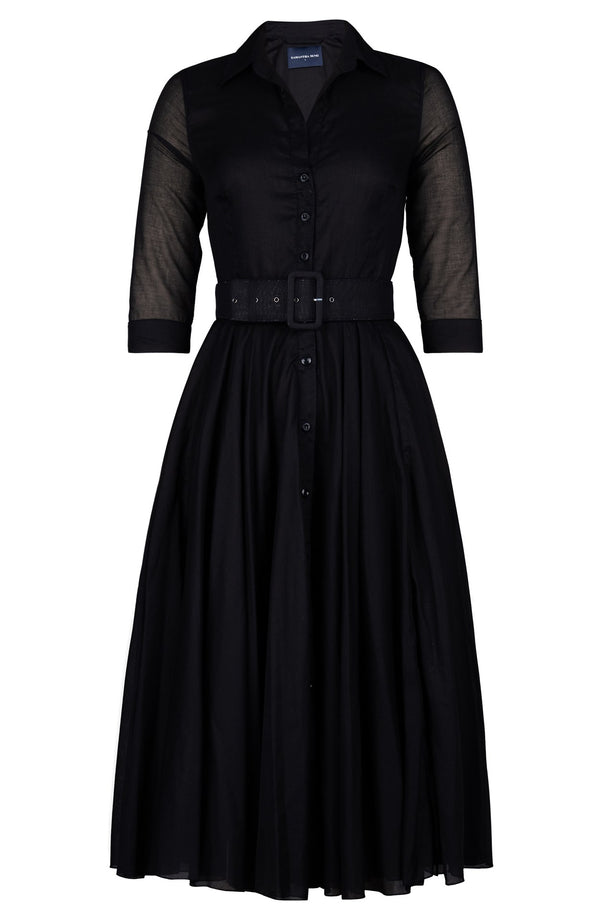 Aster Dress Shirt Collar 3/4 Sleeve Midi Length Silk Musola (Solid)