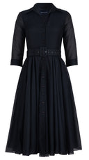 Aster Dress Shirt Collar 3/4 Sleeve Midi Length Silk Musola (Solid)