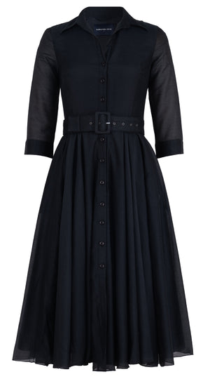 Aster Dress Shirt Collar 3/4 Sleeve Midi Length Silk Musola (Solid)