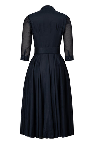 Aster Dress Shirt Collar 3/4 Sleeve Midi Length Silk Musola (Solid)
