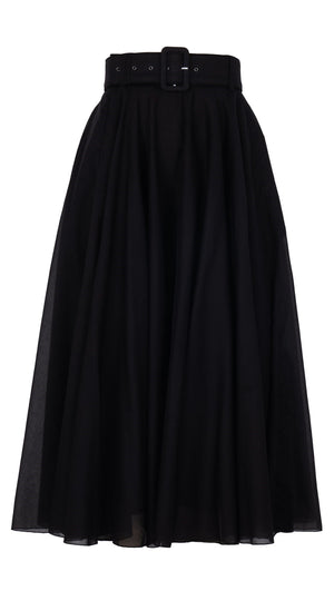 Aster Skirt #1 with Belt Midi Length Silk Musola (Solid)