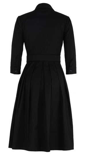 Audrey Dress #1 Shirt Collar 3/4 Sleeve Long Length Cotton Stretch (Solid)