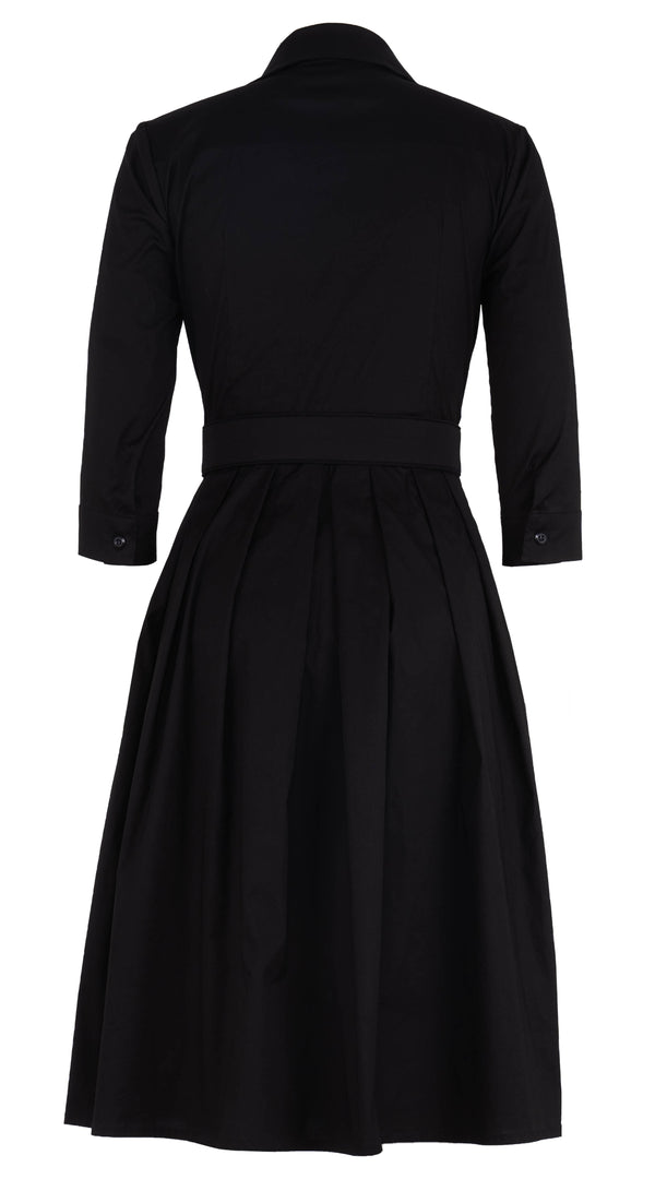 Audrey Dress #1 Shirt Collar 3/4 Sleeve Long Length Cotton Stretch (Solid)
