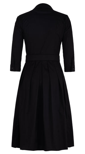 Audrey Dress #1 Shirt Collar 3/4 Sleeve Long Length Cotton Stretch (Solid)