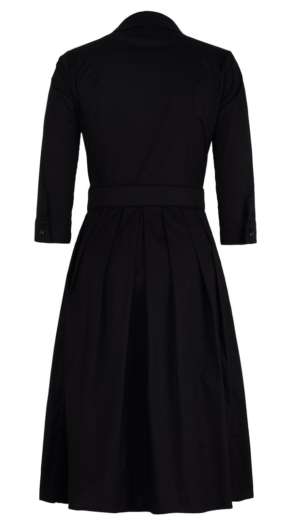 Audrey Dress #1 Shirt Collar 3/4 Sleeve Long Length Cotton Stretch (Solid)