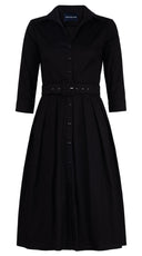 Audrey Dress #1 Shirt Collar 3/4 Sleeve Long Length Cotton Stretch (Solid)