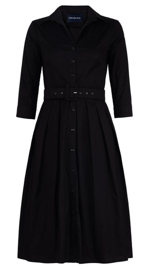 Audrey Dress #1 Shirt Collar 3/4 Sleeve Long Length Cotton Stretch (Solid)