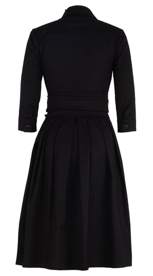 Audrey Dress #1 Shirt Collar 3/4 Sleeve Long Length Cotton Stretch (Solid)