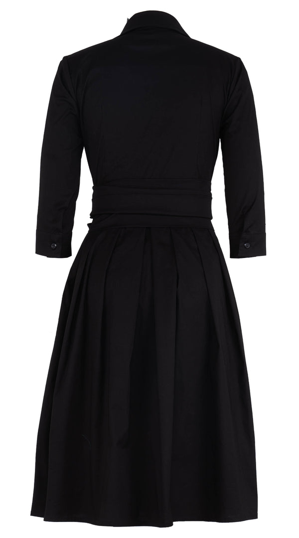 Audrey Dress #1 Shirt Collar 3/4 Sleeve Long Length Cotton Stretch (Solid)