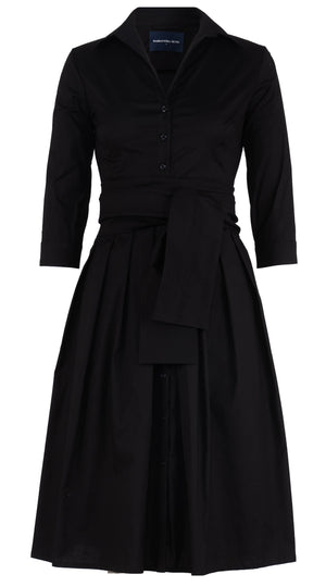 Audrey Dress #1 Shirt Collar 3/4 Sleeve Long Length Cotton Stretch (Solid)