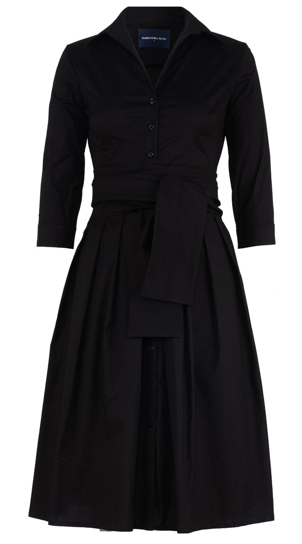 Audrey Dress #1 Shirt Collar 3/4 Sleeve Long Length Cotton Stretch (Solid)