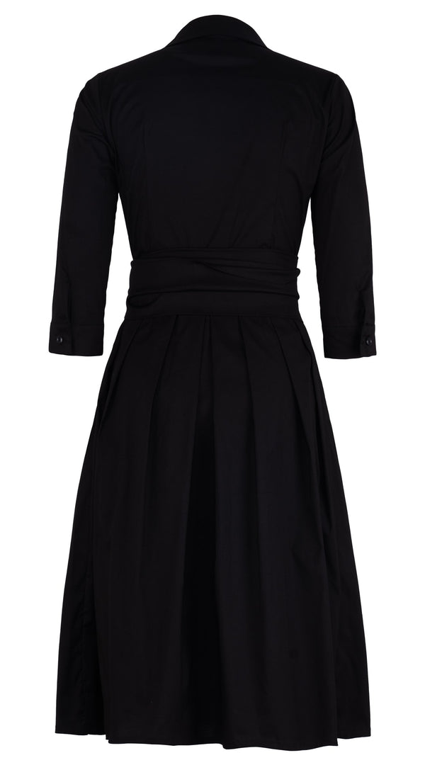 Audrey Dress #1 Shirt Collar 3/4 Sleeve Long Length Cotton Stretch (Solid)