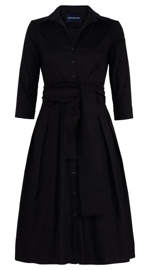 Audrey Dress #1 Shirt Collar 3/4 Sleeve Long Length Cotton Stretch (Solid)