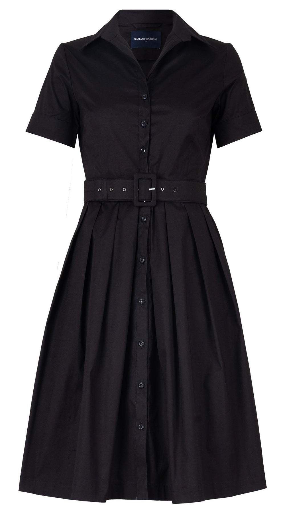 Audrey Dress #1 Shirt Collar Short Cuffed Sleeve Regular Length Cotton Stretch (Solid)