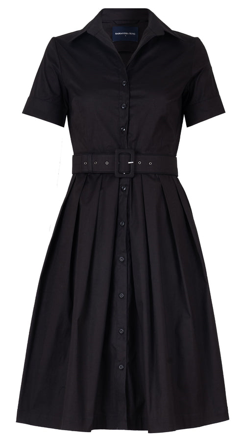 Audrey Dress #1 Shirt Collar Short Cuffed Sleeve Regular Length Cotton Stretch (Solid)