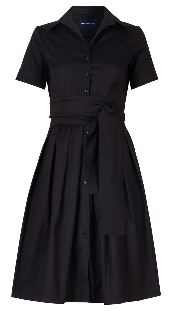 Audrey Dress #1 Shirt Collar Short Cuffed Sleeve Regular Length Cotton Stretch (Solid)