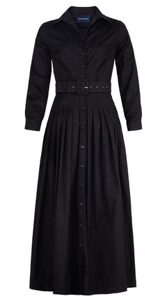 Audrey Dress #2 Shirt Collar Long Sleeve Tea Length Cotton Stretch (Solid)