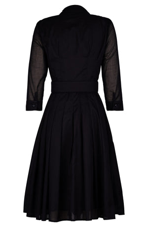 Audrey Dress #4 Shirt Collar Ruffle Bias 3/4 Sleeve Long Length Silk Musola (Solid)
