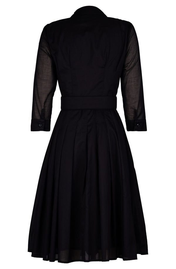 Audrey Dress #4 Shirt Collar Ruffle Bias 3/4 Sleeve Long Length Silk Musola (Solid)